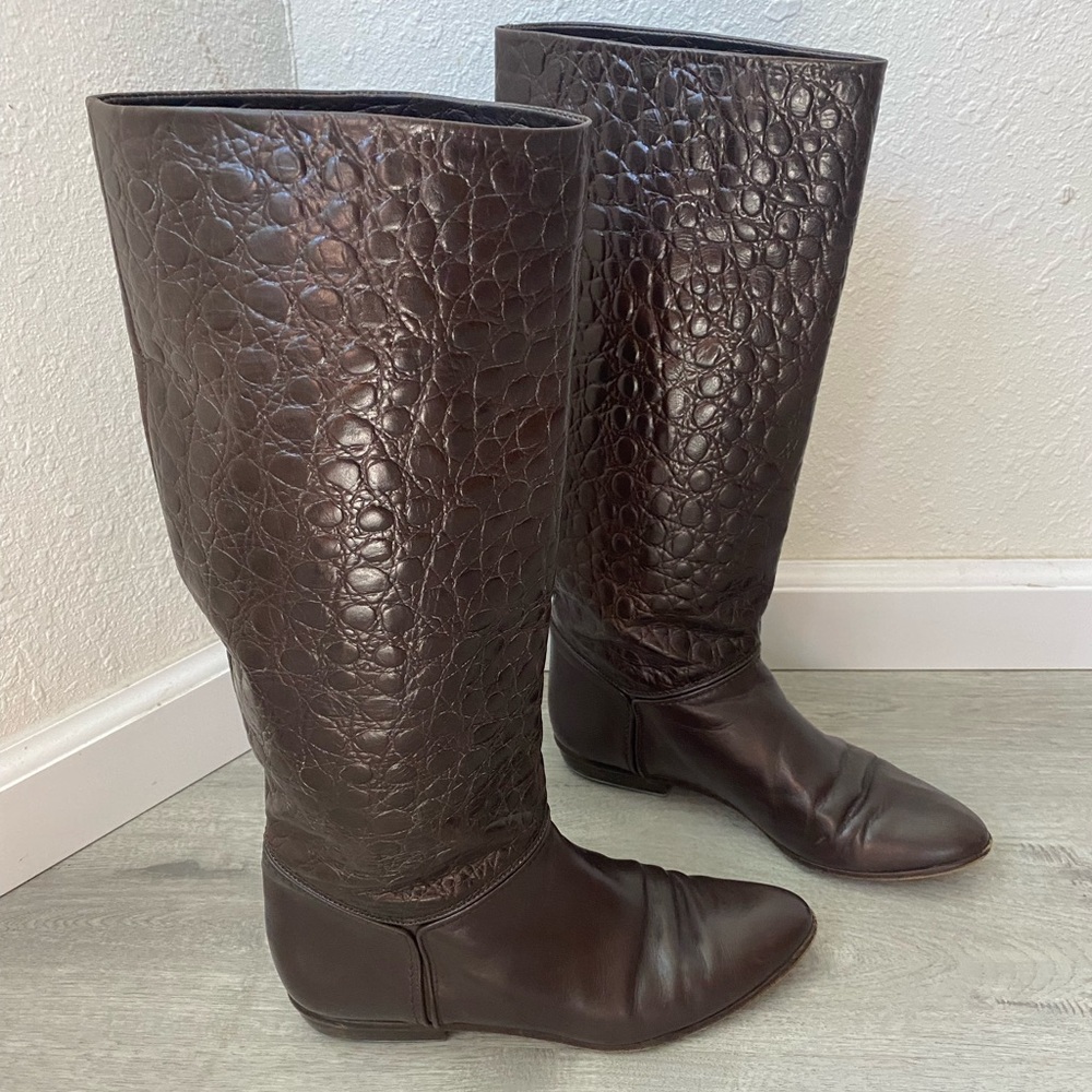 Vintage Hana Mackler Brown leather flat boot size 9